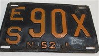 1952' NEW JERSEY ES 90X LICENSE PLATE. 6-1/2" BY