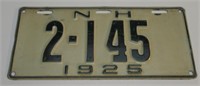 1925' NEW HAMP. LICENSE PLATE. 6" BY 13-1/4".
