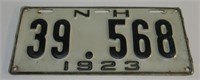 1923 NEW HAMP. LICENSE PLATE. 6" BY 13-1/4".