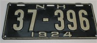 1924 NEW HAMP LICENSE PLATE. 6" BY 13-1/4".