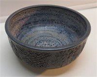10-1/2" DIA BY 5" H HAND THROWN POTTERY BOWL