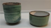 (2) HAND THROWN POTTERY BOWLS 1-3" 1-6" VERY NICE