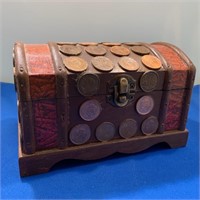 Unusual Penny Wooden Money Hump Bank Dresser Trunk