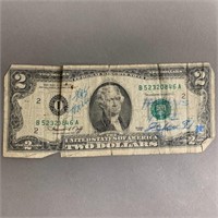 US 1976 Two Dollar Bank Note-Hand Writing