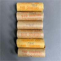 6 $10 Rolls of Canada 25 Cent Pieces