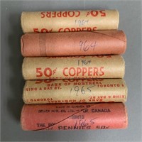 5 Rolls Canada 1 Cent Coppers