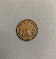 1864 US 2 Cent Piece Large Motto