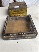2 tins Jacob and Co biscuit tin, Edwards baking po