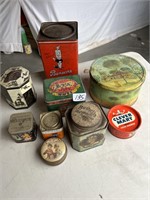 9 assorted tins