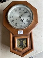 walnut wall clock with chimes, key and pendulum