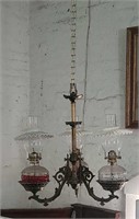Victorian 3 Arm Cast Iron Oil Lamp Chandelier
