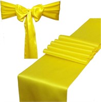 2 Satin Table Runners & 10 Chair Sashes Yellow
