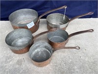 Five Cast Handle Copper Pots