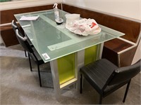 Steel Glass Topped Rectangular Table & 3 Chairs