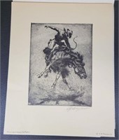 Vtg Copper Etching "In Trouble" by Olaf Wieghorst