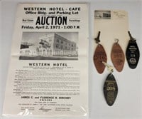 Western Hotel Auction Flyer, Letterhead & Keys
