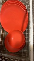 Retro orange plates  and bowls