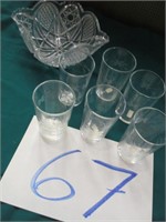 ETCHED GLASSES AND PRESSED BOWL