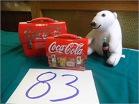 COCA COLA LUNCH BOXES AND STUFFED BEAR