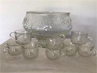 Vintage Glass Punch Bowl & 8 Glasses
