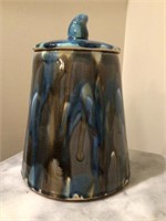 Blue Glazed Ceramic Vase with Lid