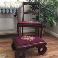 Vintage Needlepoint Chair & Ottoman