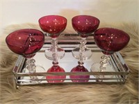 Vintage Cranberry Martini Glass Set of 4