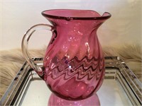 Vintage Swirled Cranberry Glass Pitcher
