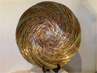 Metallic Gold & Green Swirled Glass Bowl