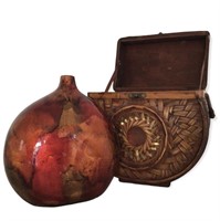 Wicker basket with ceramic vase