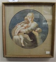 Framed Watercolor of Madonna & Children