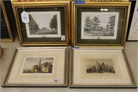 4 Framed Hand colored Engravings