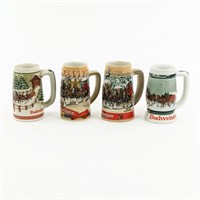 (4) 1980's Budweiser Clydesdale Holiday Beer Stein
