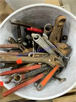 Bucket of assorted crescent wrenches branches misc