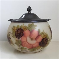 HAND PAINTED BISCUIT BARREL SIGNED