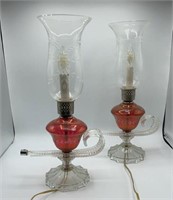 1930s Art Deco Cranberry Glass Lamps WORK
