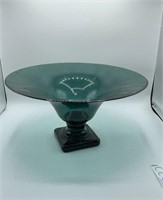 15" Turquoise Glass Fluted Pedstal Bowl