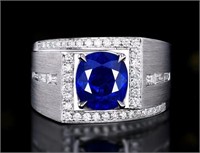 3.09ct Natural Sapphire Male Ring, 18k gold
