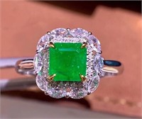 0.92ct Natural Muzo Green Emerald Ring, 18k gold