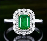 1.3ct Natural Vivid Green Emerald Ring, 18k gold