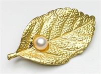 Natural Pearl Leaf Brooch