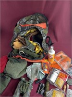 Hunting Bookbag and Contents of Bag, Binoculars,