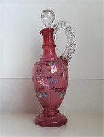 CRANBERRY ENAMELLED EWER APPLIED HANDLE ANTIQUE