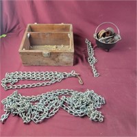 Chain and Small Cast Cauldron with Nails and