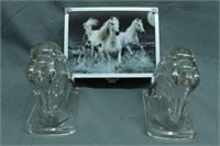 Glass Horse Bookends & Horse Jewelry Box.