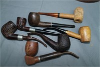 Lot of 7 Pipes w/ Stand & Jar w/ Tools