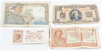 Lot of Four Netherlands, France, Italy Currency