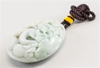 Large Chinese Green Jade Carved Dragon Pendant
