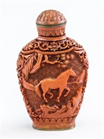 Chinese Lacquer Carved Snuff Bottle Qianlong