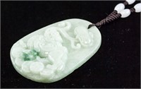 Chinese Greenstone Carved Lion Pendant with Cert
